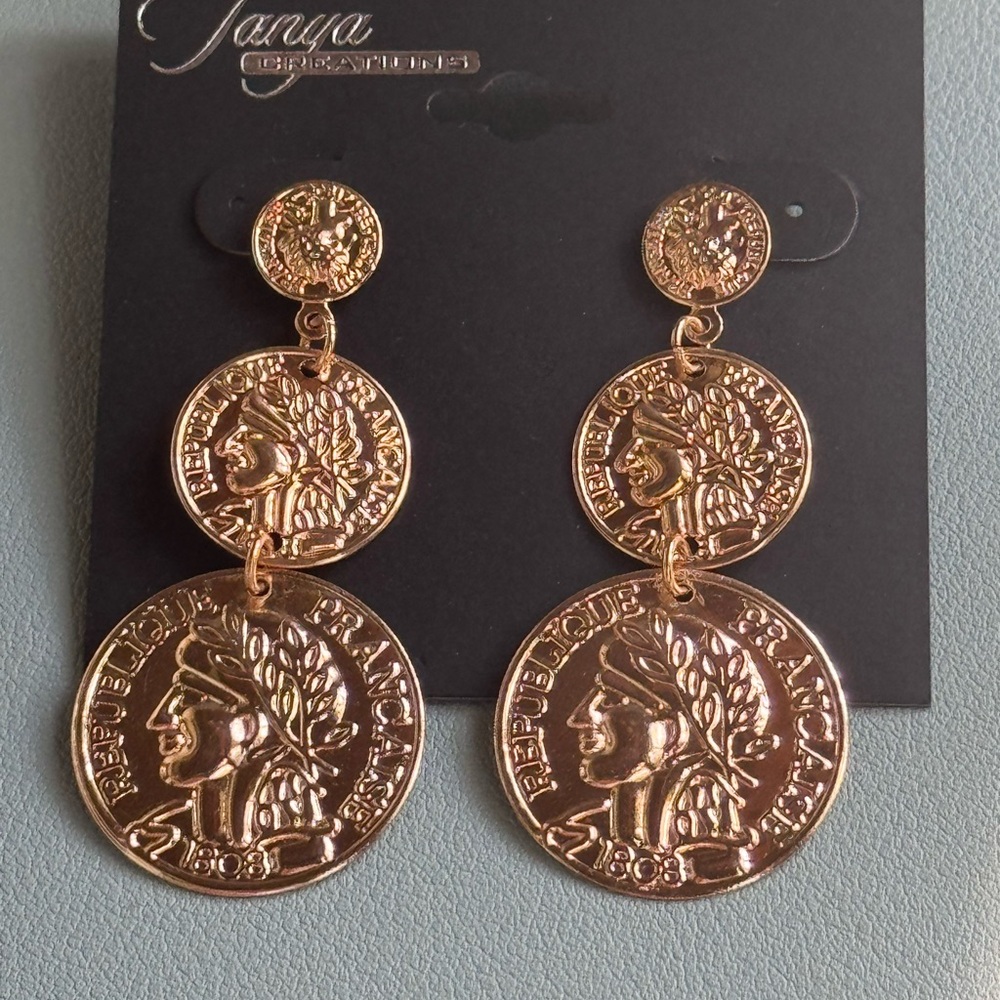 Gold Coin Statement Earrings 2 inch